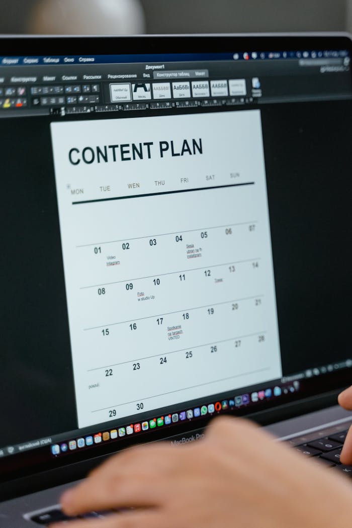 services-01 Close-up of digital content plan on laptop screen, ideal for scheduling visuals.